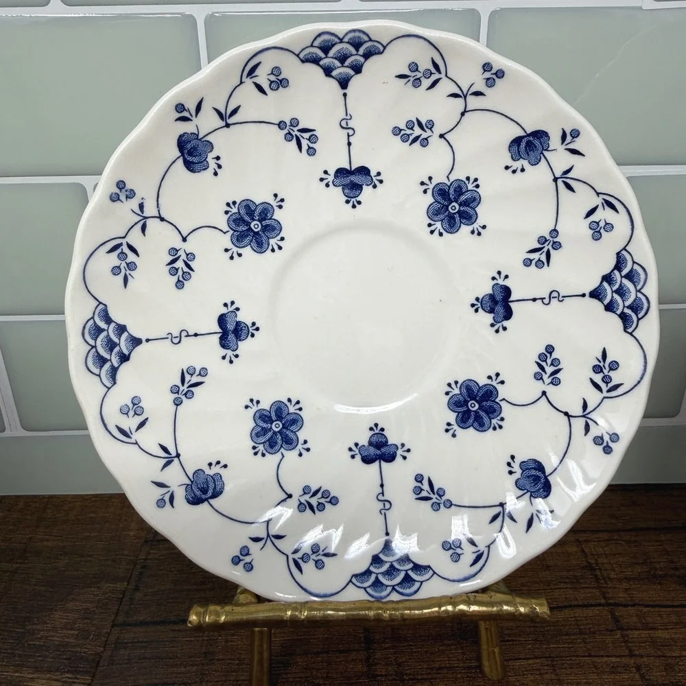 Vintage Blue White Myott Finlandia & Churchill Saucers Set 3 England